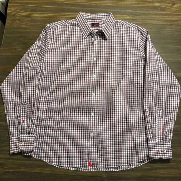 UNTUCKit Button Down Shirt Men's XXL Long Sleeve Red Blue Plaid Wrinkle Free